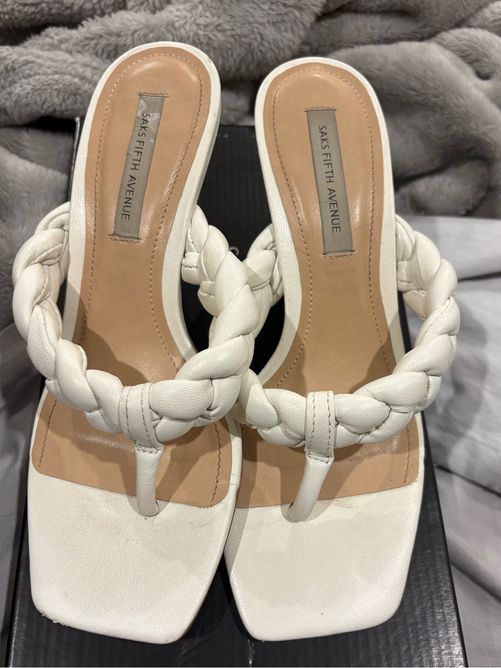 Saks Fifth Avenue Cream Braided Toe-Loop Sandals